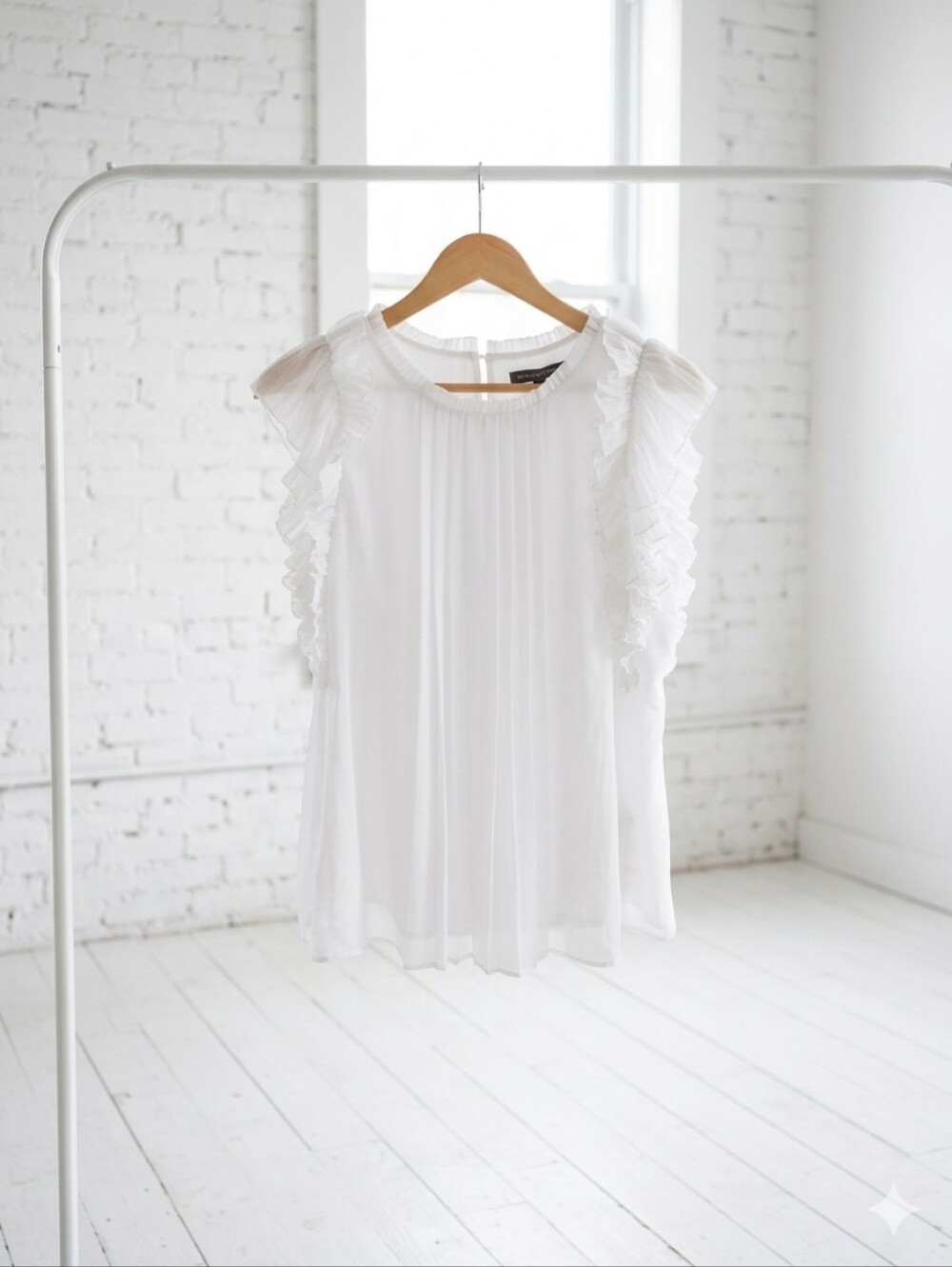 White House Black Market White Ruffle Cap Sleeve Blouse